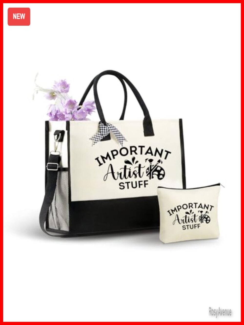 Canvas Tote Bag with Top Zipper & Shoulder Strap Makeup Pouch Set